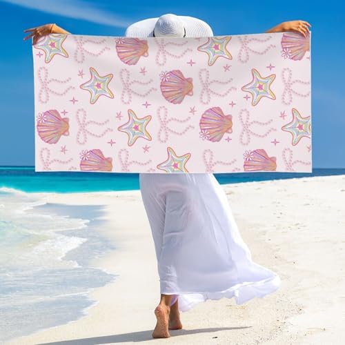 Pink Bow Beach Towel Quick Dry 30x60 Inches