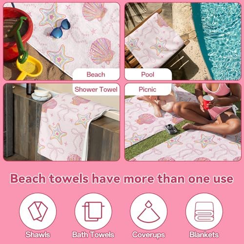Pink Bow Beach Towel Quick Dry 30x60 Inches