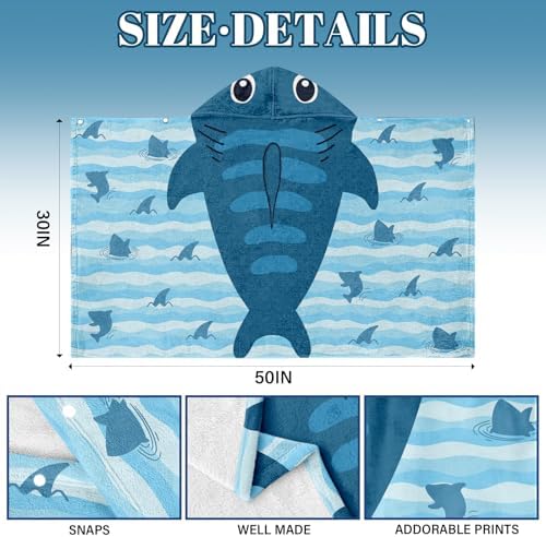 JOPJOLIW Shark-Shaped Bath Towel for Kids Beach Pool Summer Fun