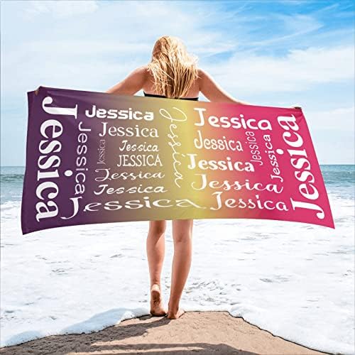 Red Orange Purple Personalized Beach Towel with Name 1
