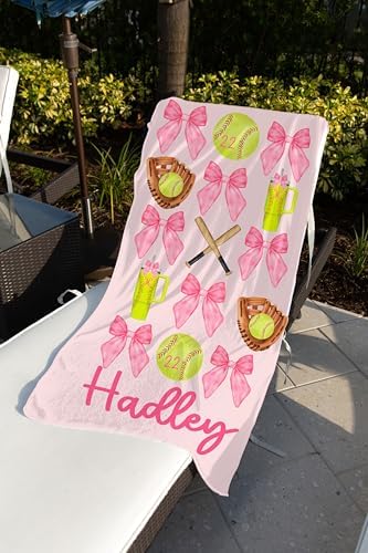 Personalized Name Softball Beach Towel with Bows