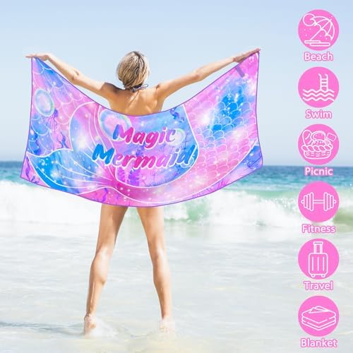 Mermaid Beach Towels Lightweight Quick-Dry Beach Accessories for Girls