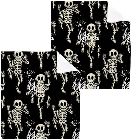 PaChyLuu Halloween Skeleton Washcloths - Fun Durable 12x12 Cleaners for BathGymTravel