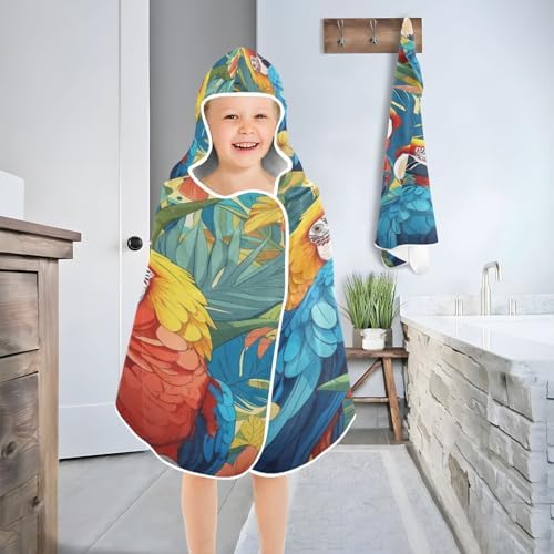 Macaw Pattern Hooded Towel - Soft Lightweight Beach Towel for Kids
