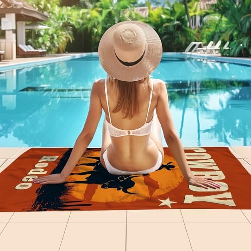 WZOMT Funny Orange Rodeo Cowboy Beach Towel