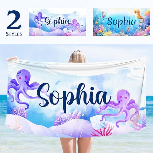 Personalized Beach Towels for Kids Adults with Seahorse