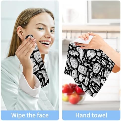 Halloween Doodles Washcloth Set Soft Reusable Critter-Printed Face Hand Towels