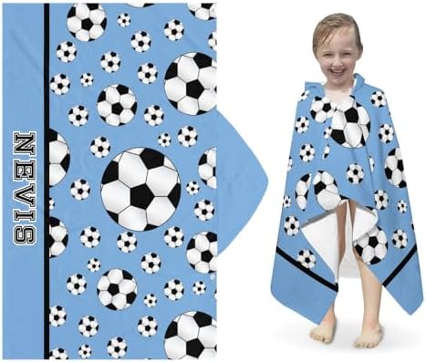 Deven Soccer Balls Blue Personalized Kids Hooded Bath Towel