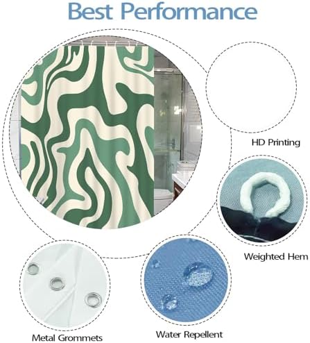 Sage Green Retro 70s Wavy Swirl Bathroom Curtain for Home