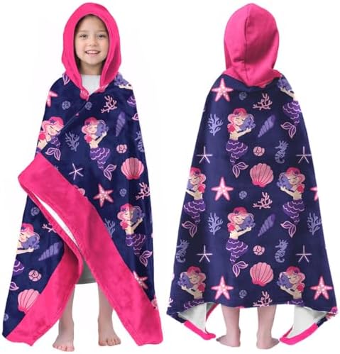 Mermaid Girls Beach Towels with Hoodie for Kids