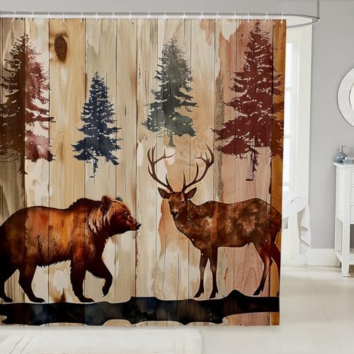 Feelyou Deer Bear Elk Bath Curtain Set 72x72