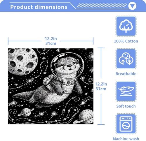 Space Otter Doodle 2-Pack Washcloths 12x12in Cotton --absorbent face bath towel