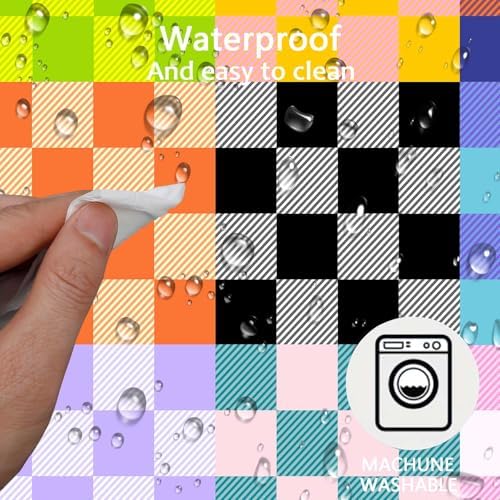 Colorful Checkered Shower Curtain Set with 12 Hooks