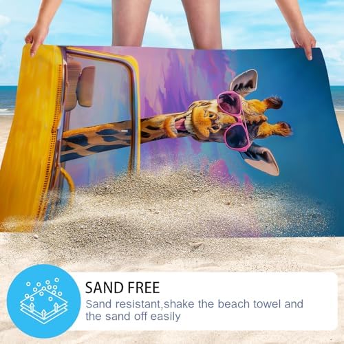 Funny Giraffe Beach Towel WZOMT Microfiber Beach Towels for Beach Days