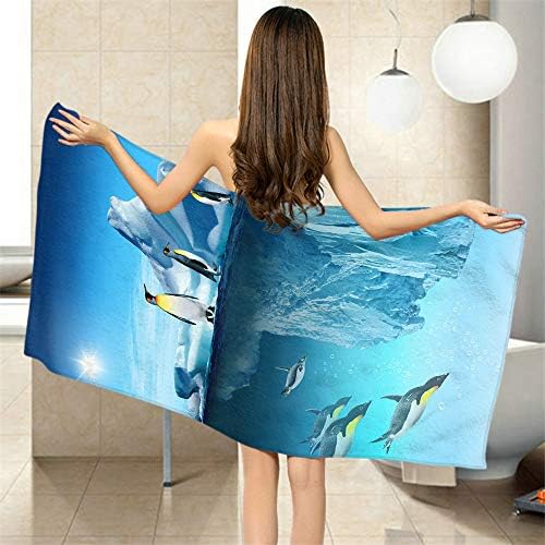 Moslion 3D Penguin Inverted Universe Blue Microfiber Bath Towels