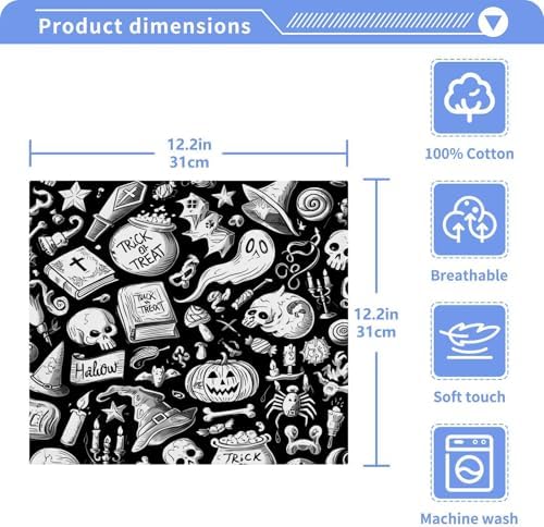 Halloween Doodles Washcloth Set Soft Reusable Critter-Printed Face Hand Towels