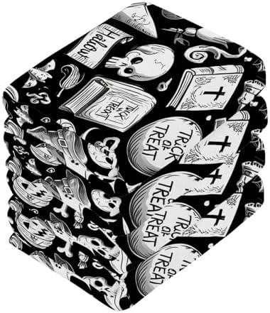 Halloween Doodles Washcloth Set Soft Reusable Critter-Printed Face Hand Towels