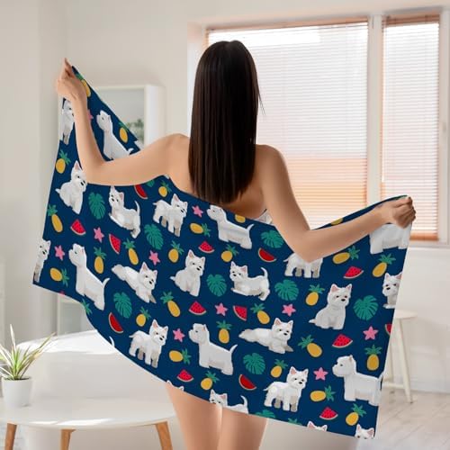 WZOMT Cute Dog Beach Towel White - Perfect for Summer Essential