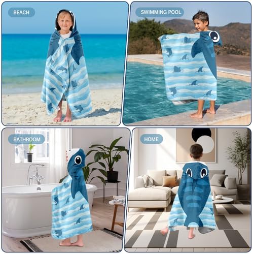 JOPJOLIW Shark-Shaped Bath Towel for Kids Beach Pool Summer Fun