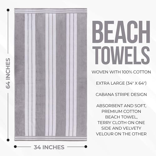 Superior Cotton Cabana Beach Towels - Light Grey
