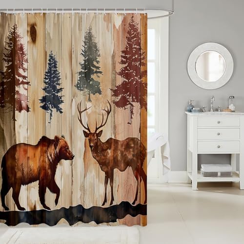 Feelyou Deer Bear Elk Bath Curtain Set 72x72