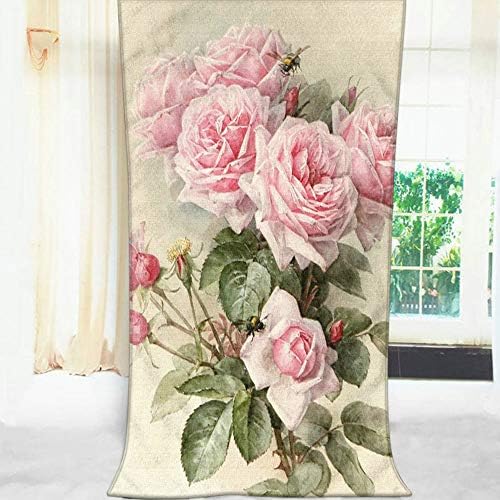 Moslion Large Pink Rose Floral Bath Towels