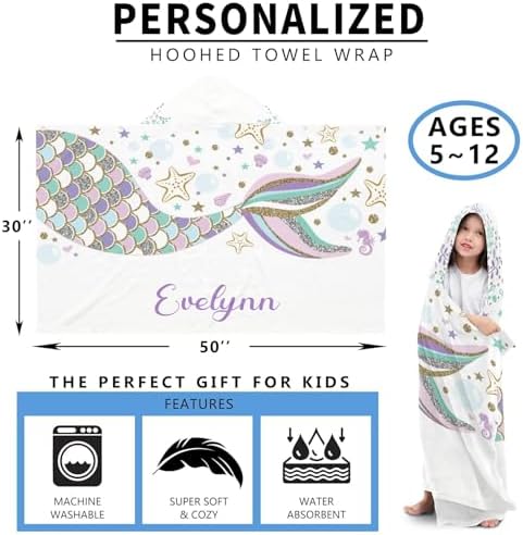 Deven Mermaid Kids Beach Bath TowelsPersonalized in Kids Design