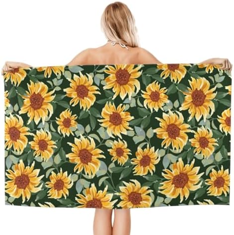 Lush 52x32 beach towel with sunflowers
