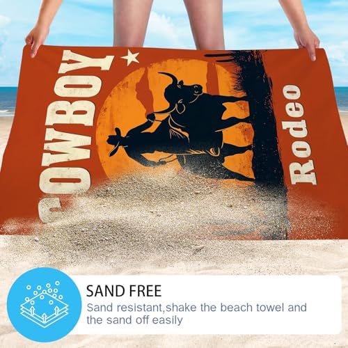 WZOMT Funny Orange Rodeo Cowboy Beach Towel