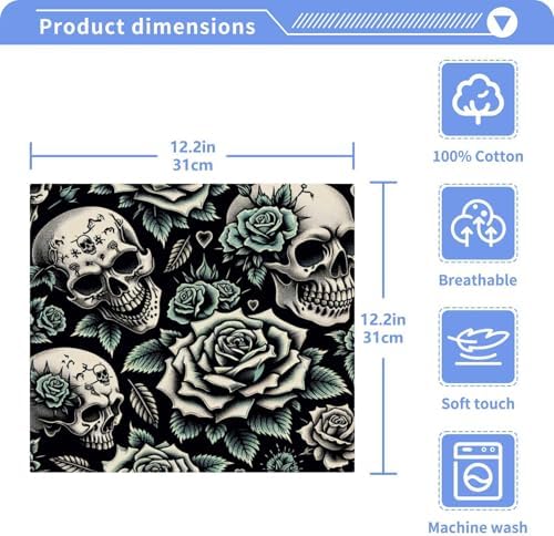 2-Pack Punk Skulls Roses Washcloths for Bathroom 12x12in Cotton Face Towels