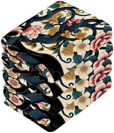 YANENDIE Black Cat Flower Tattoo Washcloths 2x12x12 Absorbent Soft Washcloth