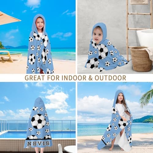 Deven Soccer Balls Blue Personalized Kids Hooded Bath Towel
