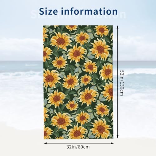 Lush 52x32 beach towel with sunflowers