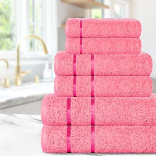 Eternal 6-Piece Cotton Towel Set in Pink