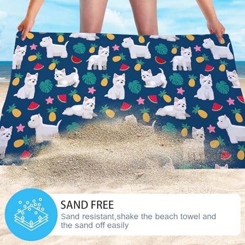 WZOMT Cute Dog Beach Towel White - Perfect for Summer Essential