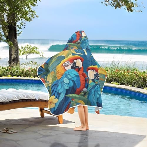 Macaw Pattern Hooded Towel - Soft Lightweight Beach Towel for Kids