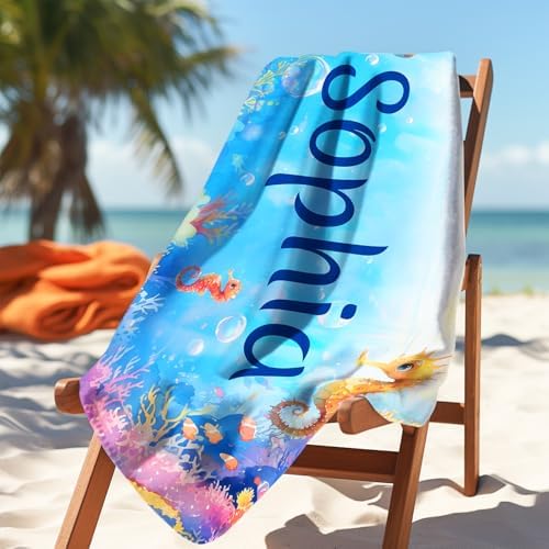 Personalized Beach Towels for Kids Adults with Seahorse