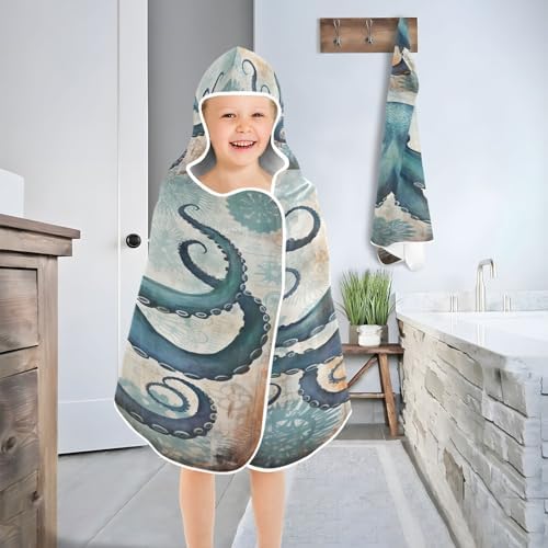 Sleek Stretchy Bath Towel for Kids Ocean Octopus Toddler Beach Use