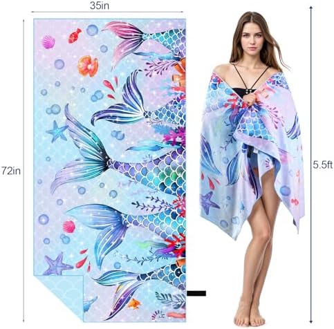 MelonBoat Mermaid Microfiber Beach Towel Quick-Dry Sand-Free for Girls