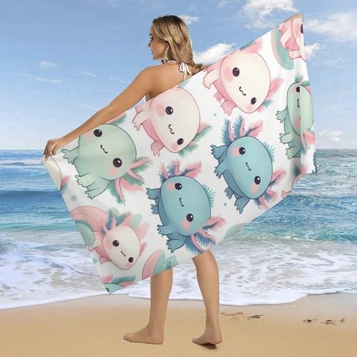 NAWFIVE Cartoon Axolotl Funny Large Beach Towel