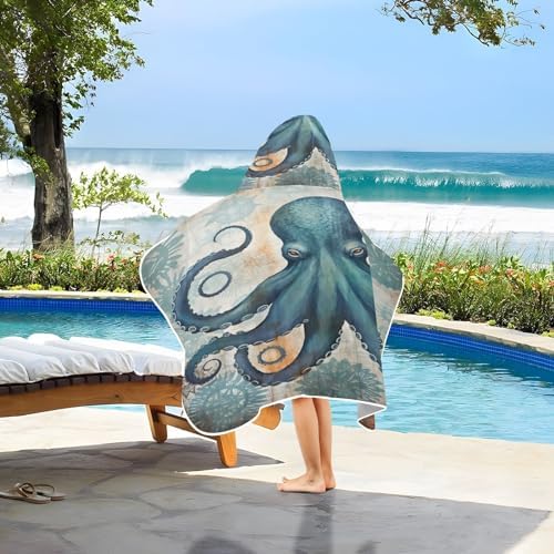 Sleek Stretchy Bath Towel for Kids Ocean Octopus Toddler Beach Use