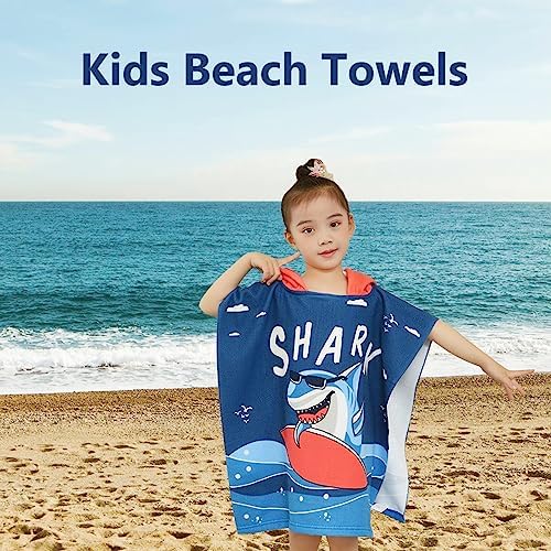 Kids Hooded Poncho Towel with Shark Design